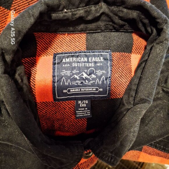 American Eagle Mens XL Red & Black Buffalo Plaid Flannel Shirt Shacket Durable O - Picture 5 of 7